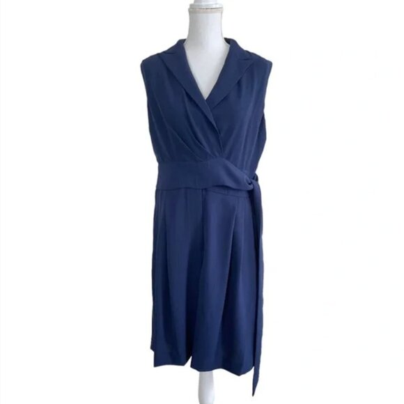 Lauren Ralph Lauren Belted Georgette Sleeveless Romper Refined Navy Size 10 - Picture 8 of 14